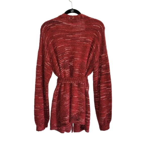 Knox Rose Fuzzy Eyelash Belted Relaxed Fit Cardigan Sweater Women's Size L Red - Picture 4 of 10